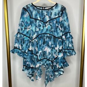 NWT bar III Women's Ruffled Printed Knit Blouse